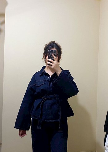 Siyah Kadın Denim Ceket Notch Yaka - Görsel 2