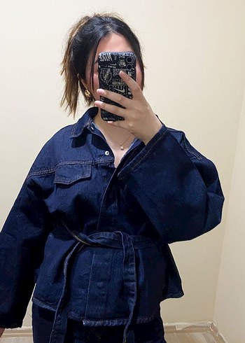 Siyah Kadın Denim Ceket Notch Yaka - Görsel 3