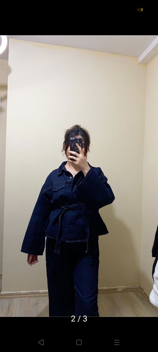 Siyah Kadın Denim Ceket Notch Yaka - Görsel 2