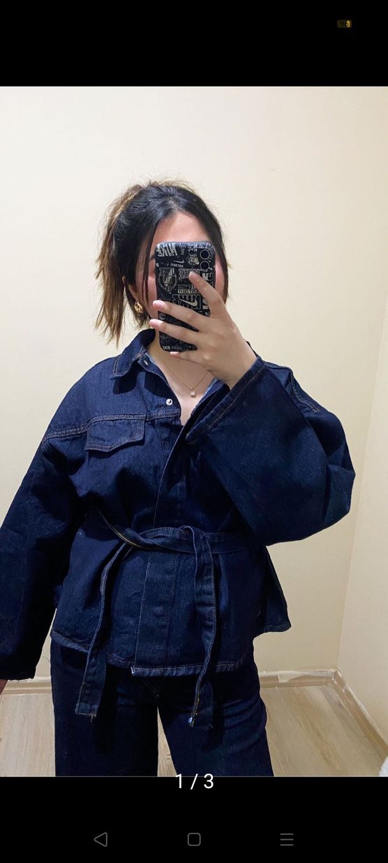 Siyah Kadın Denim Ceket Notch Yaka - Görsel 3