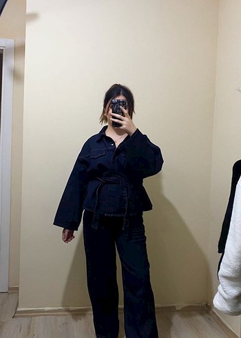 Kadın Lacivert Kuşaklı Denim Ceket - Görsel 2