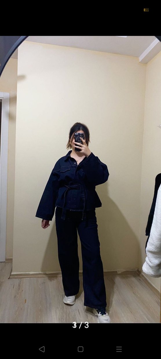 Kadın Lacivert Kuşaklı Denim Ceket - Görsel 2