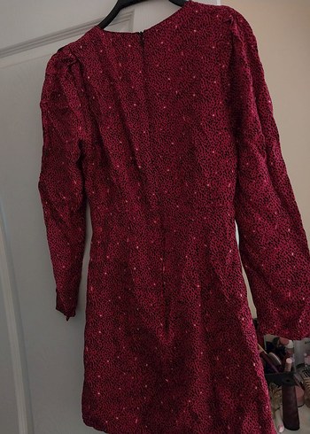 Bordo Desenli V Yaka Midi Kadın Elbise - Görsel 3