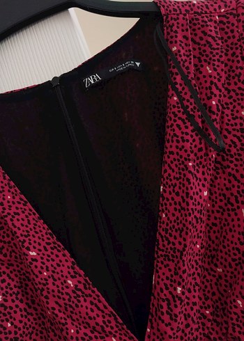 Bordo Desenli V Yaka Midi Kadın Elbise - Görsel 5