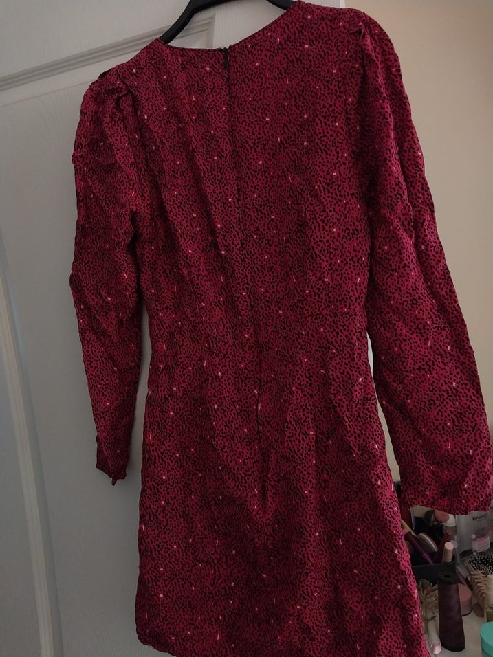 Bordo Desenli V Yaka Midi Kadın Elbise - Görsel 3