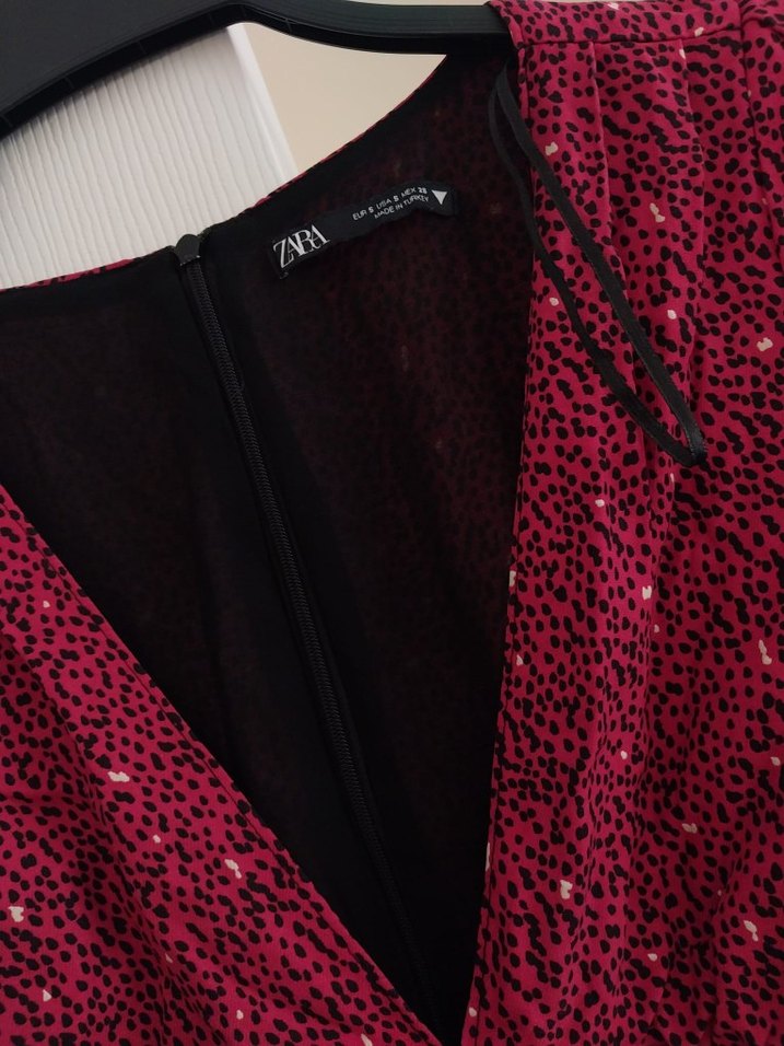 Bordo Desenli V Yaka Midi Kadın Elbise - Görsel 5