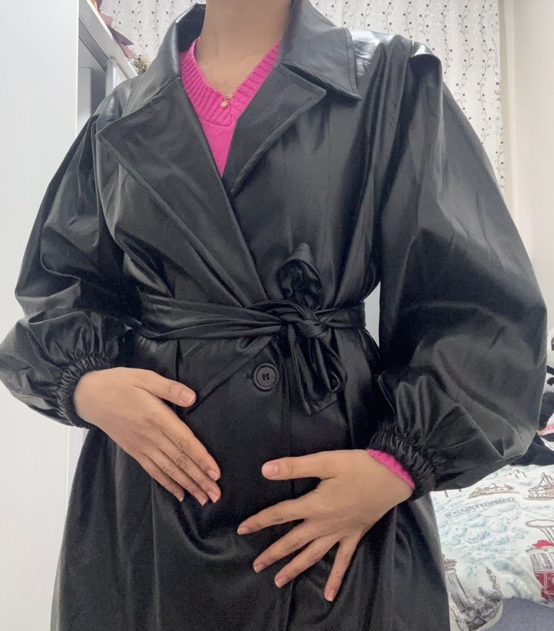 Siyah Deri Kemerli Kadın Kaban - Görsel 3