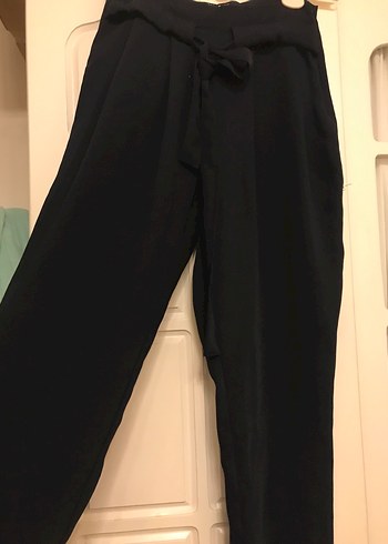 Zara Siyah Beli Kuşaklı Salaş Kadın Pantolon