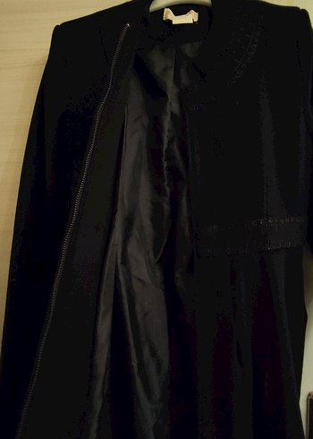 Kemerli Siyah Uzun Kadın Kaban - Görsel 3