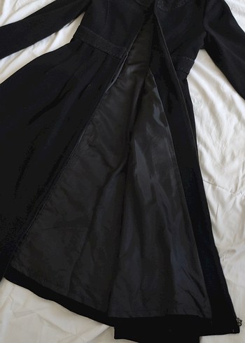 Kemerli Siyah Uzun Kadın Kaban - Görsel 6