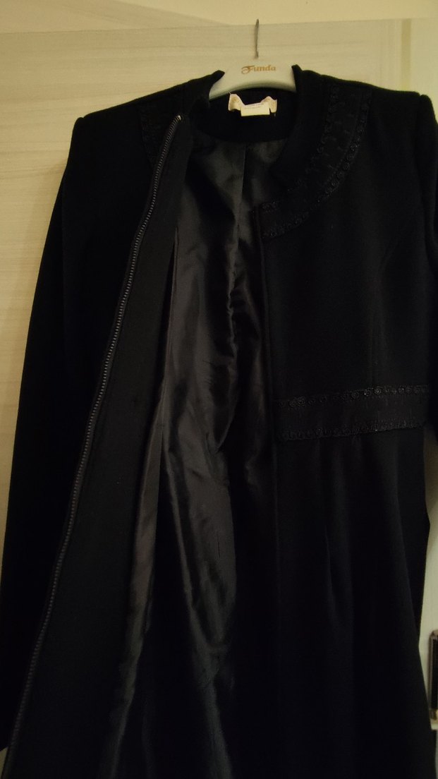 Kemerli Siyah Uzun Kadın Kaban - Görsel 3