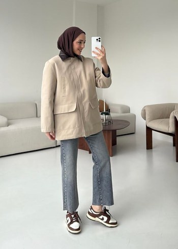 Kadın Camel Ceket Denim Midi Boy