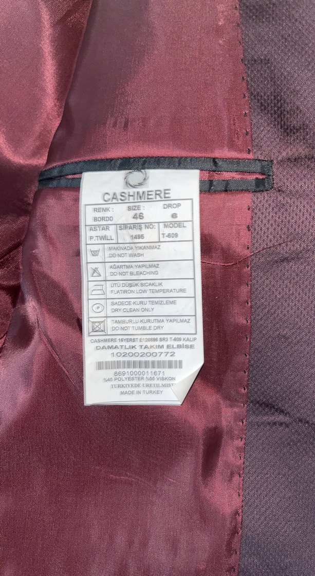 Bordo Erkek Ceket Notch Yaka Düğmeli - Görsel 3