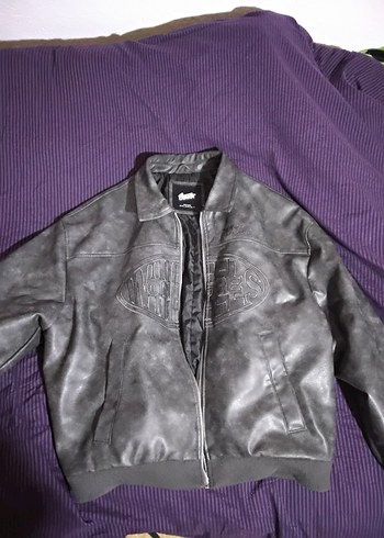 Pull and Bear Gri Deri Erkek Ceket Notch Yaka - Görsel 5