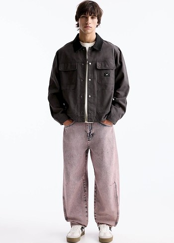 Pull and Bear kontrast yaka trucker ceket - Görsel 4