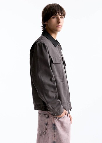 Pull and Bear kontrast yaka trucker ceket - Görsel 3