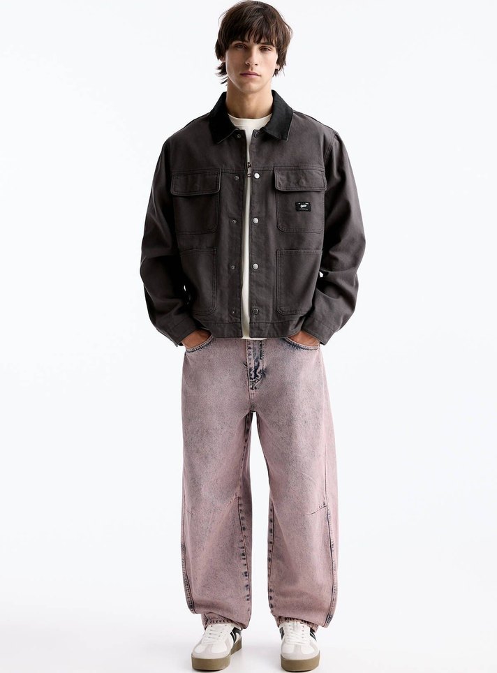 Pull and Bear kontrast yaka trucker ceket - Görsel 4