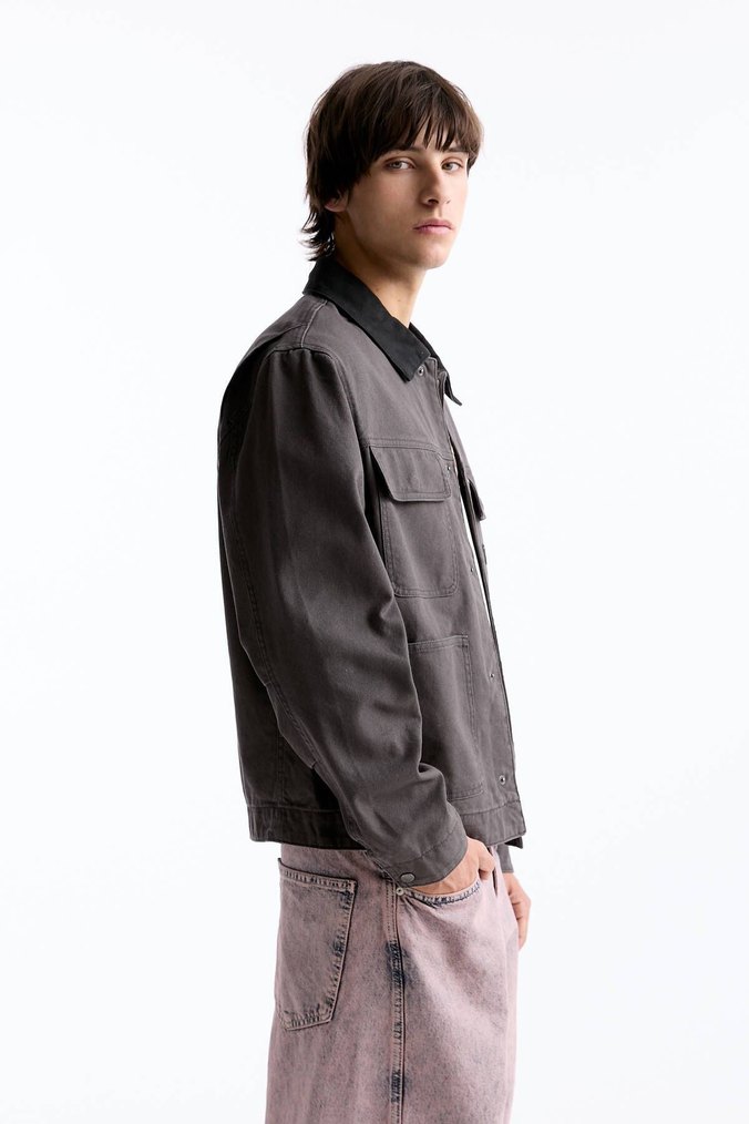 Pull and Bear kontrast yaka trucker ceket - Görsel 3