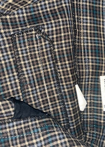 Kadın Gri Kareli Kemerli Kumaş Pantolon Vintage - Görsel 4