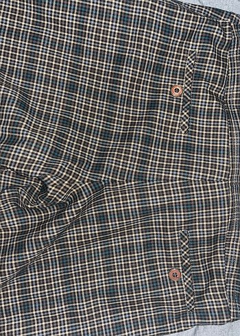 Kadın Gri Kareli Kemerli Kumaş Pantolon Vintage - Görsel 5