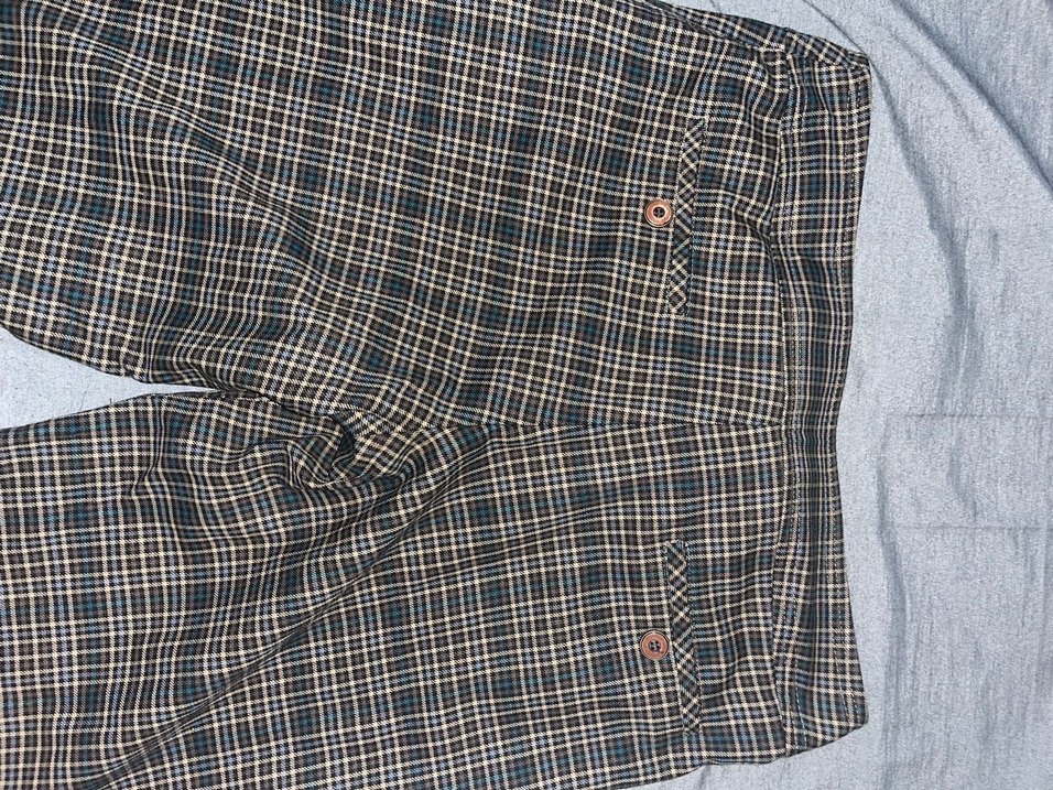 Kadın Gri Kareli Kemerli Kumaş Pantolon Vintage - Görsel 5