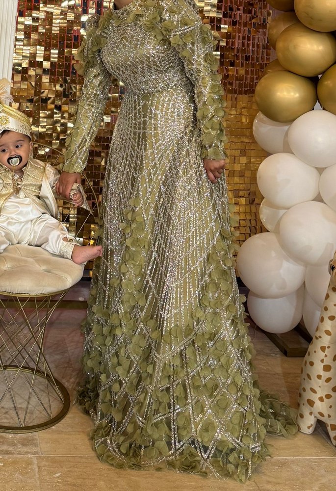 Bej İşlemeli Uzun Kollu Drapeli Bohem Gelinlik - Görsel 2