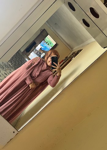 Pembe Drapeli Uzun Kollu Kadın Elbise - Görsel 2