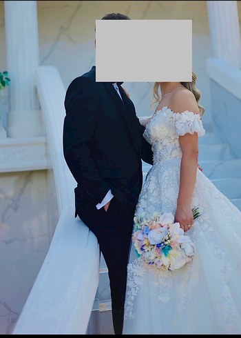 Straplez A prenses Kesim Beyaz Uzun Gelinlik - Görsel 11