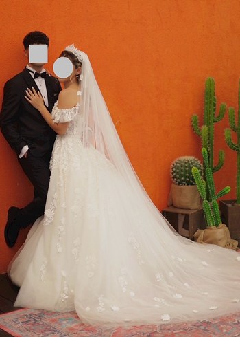 Straplez A prenses Kesim Beyaz Uzun Gelinlik - Görsel 4