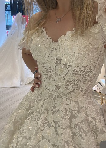 Straplez A prenses Kesim Beyaz Uzun Gelinlik - Görsel 9