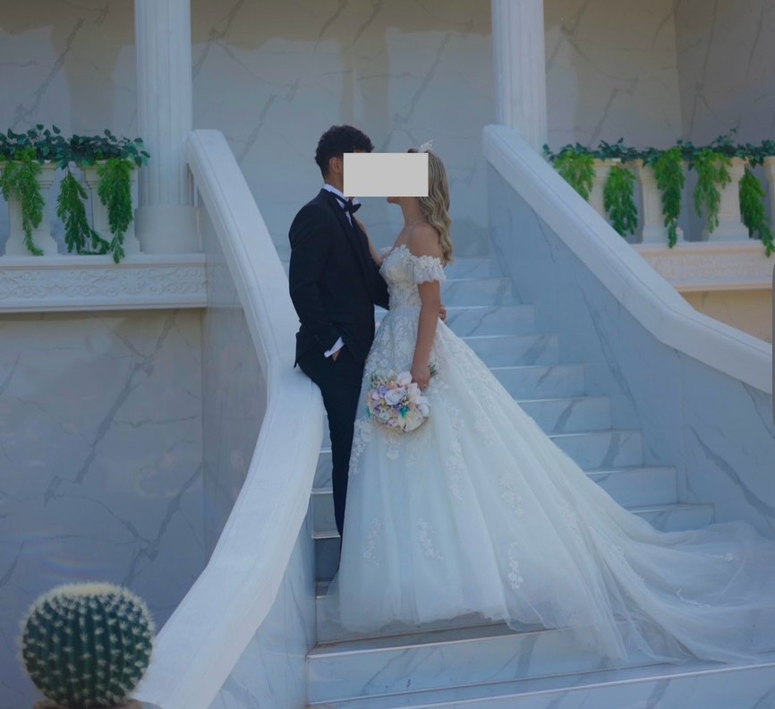 Straplez A prenses Kesim Beyaz Uzun Gelinlik - Görsel 5