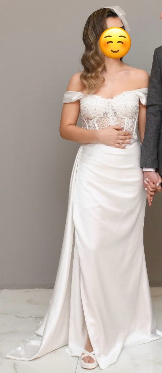 Modern Klasik Straplez dantelli Beyaz balık Kesim nikah elbisesi - Görsel 3