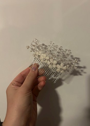 Beyaz Boncuklu taşlı çiçekli gelin Saç aksesuarı - Görsel 2