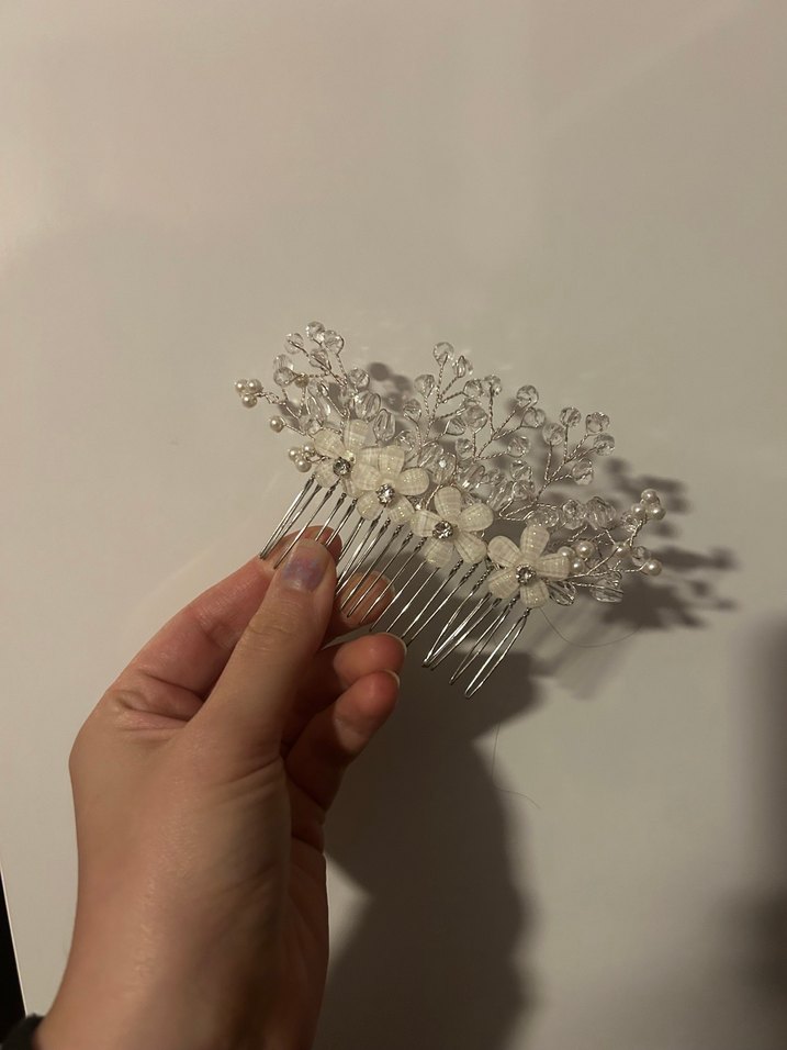 Beyaz Boncuklu taşlı çiçekli gelin Saç aksesuarı - Görsel 2