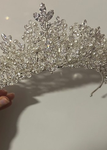 Işıltılı boncuklu ve taşlı Beyaz Düğün gelin Tacı - Görsel 4