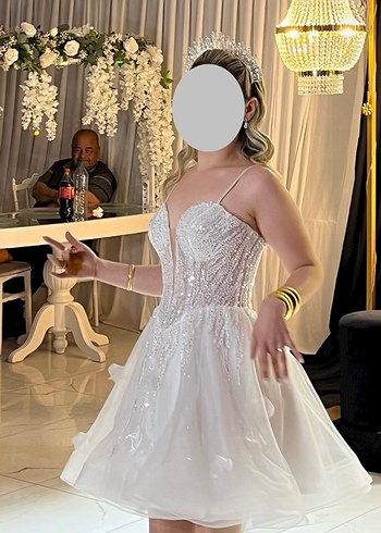 Straplez Mini Beyaz Düğün ve After Elbisesi - Görsel 6