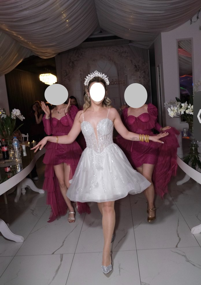 Straplez Mini Beyaz Düğün ve After Elbisesi - Görsel 3