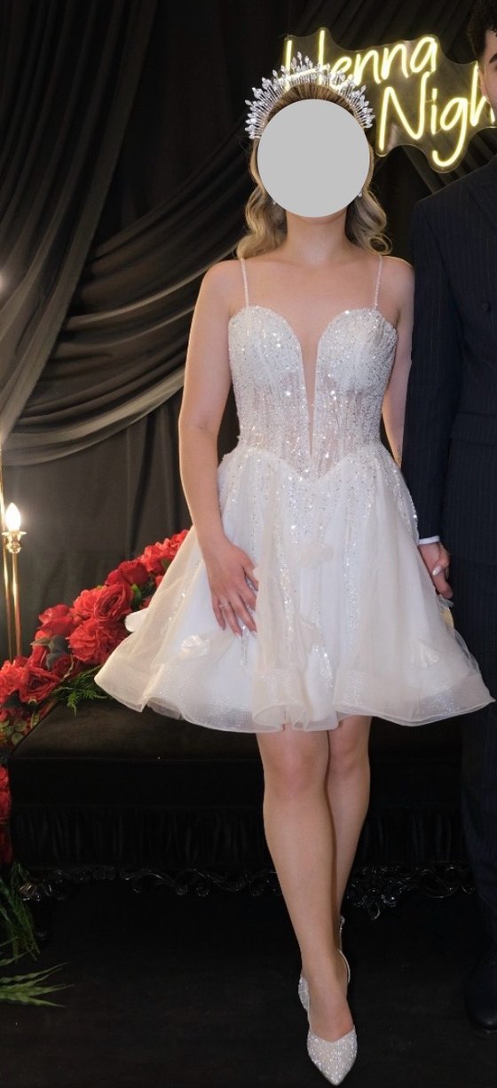 Straplez Mini Beyaz Düğün ve After Elbisesi - Görsel 2