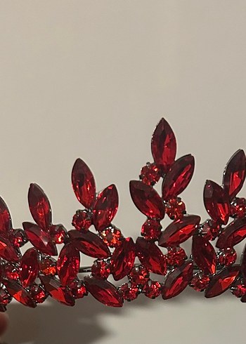 Ateş Kırmızı Kristal Taşlı Kına Saç Tacı - Görsel 4