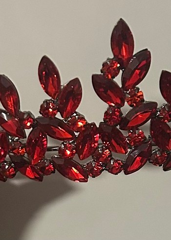 Ateş Kırmızı Kristal Taşlı Kına Saç Tacı - Görsel 3