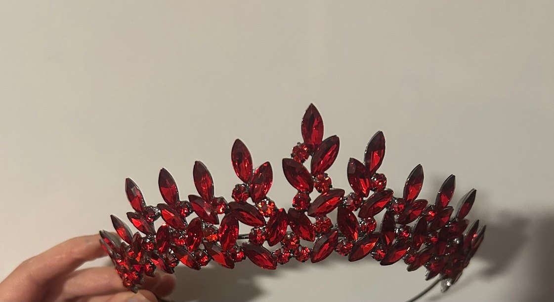 Ateş Kırmızı Kristal Taşlı Kına Saç Tacı - Görsel 4