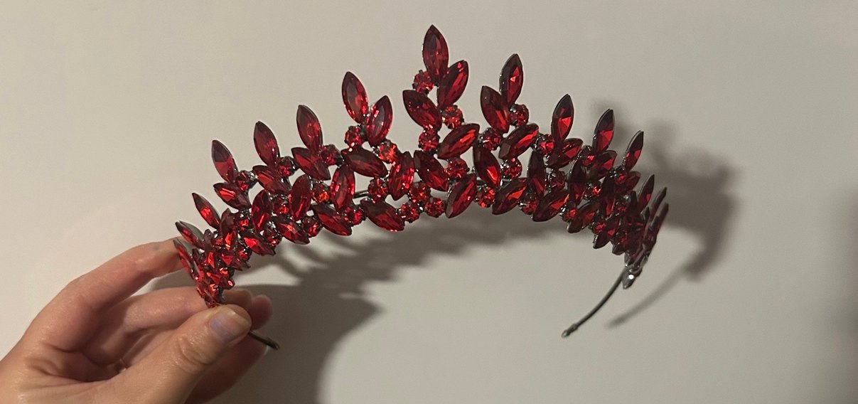 Ateş Kırmızı Kristal Taşlı Kına Saç Tacı - Görsel 2