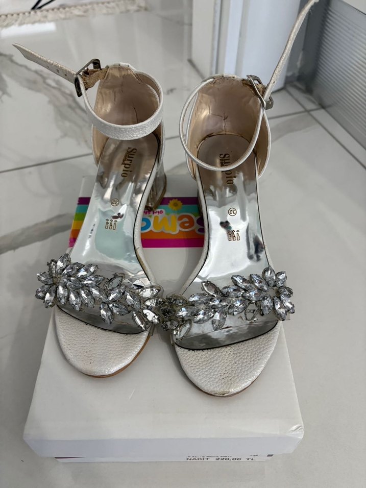 Beyaz Taşlı Dolgu Topuklu çocuk Ayakkabı - Görsel 2