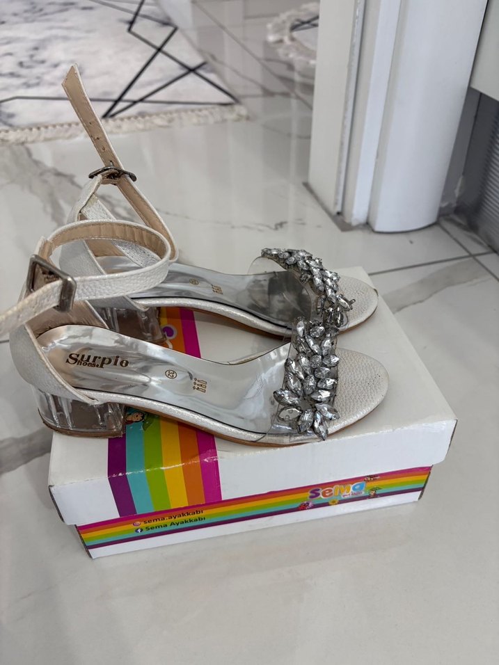 Beyaz Taşlı Dolgu Topuklu çocuk Ayakkabı - Görsel 5