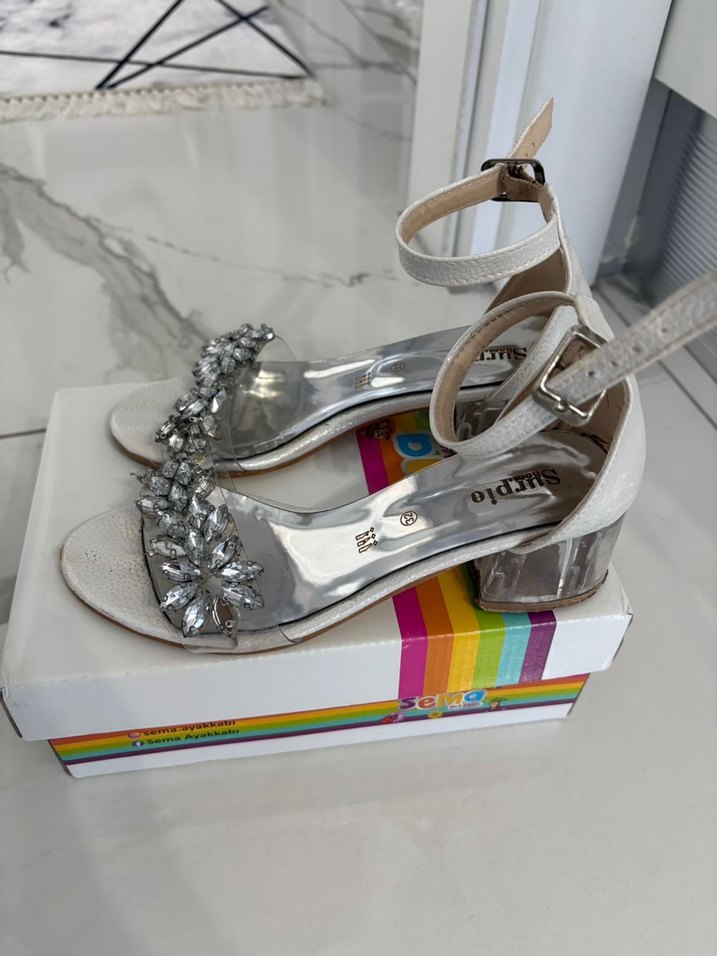 Beyaz Taşlı Dolgu Topuklu çocuk Ayakkabı - Görsel 3