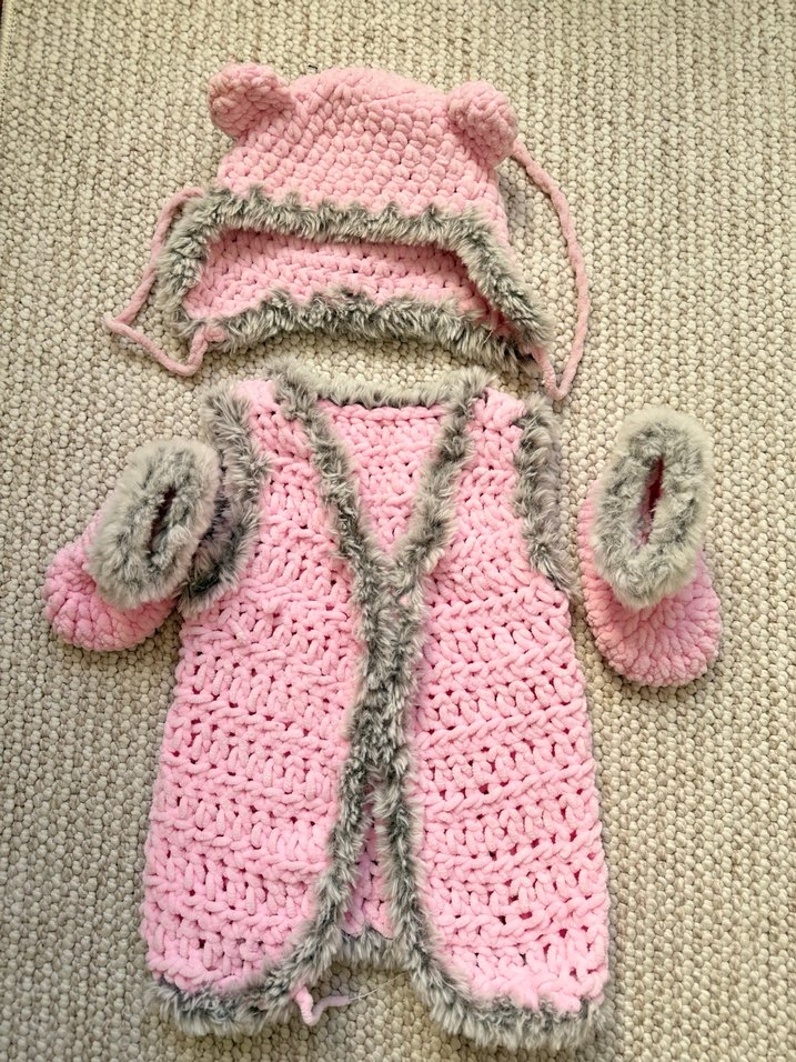 Kapüşonlu, Nakışlı Örgü Bebek Tulumu - Görsel 2