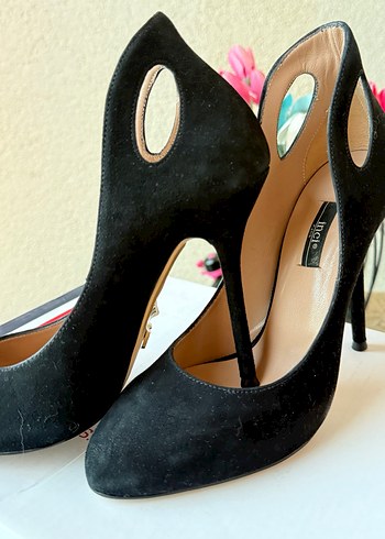 Siyah Süet Tokalı Stiletto Topuklu Ayakkabı - Görsel 2