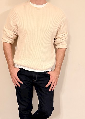 Bej Erkek Yünlü Bisiklet Yaka Kazak - Görsel 3