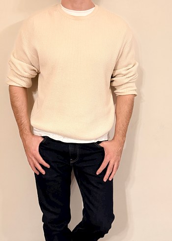 Bej Erkek Yünlü Bisiklet Yaka Kazak - Görsel 4