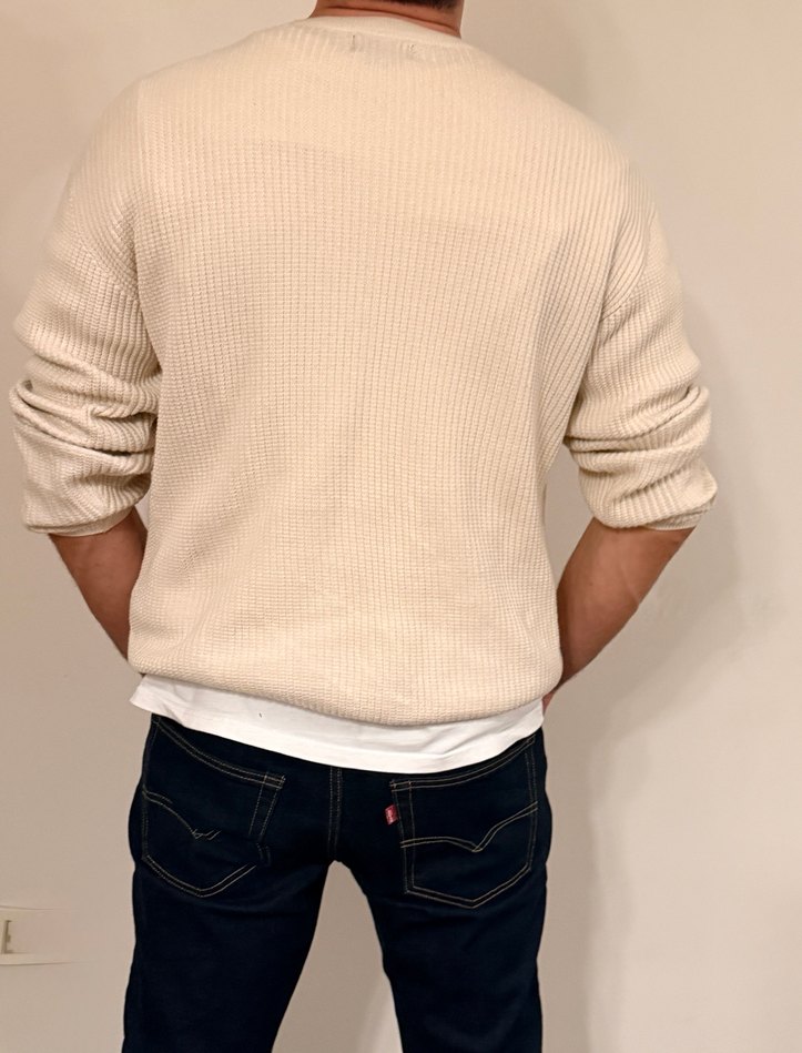 Bej Erkek Pamuklu Salaş Crew Neck Kazak - Görsel 2